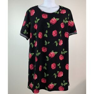 R & K sz 20W Shift Dress Short Sleeve Black Rose Pattern Above Knee